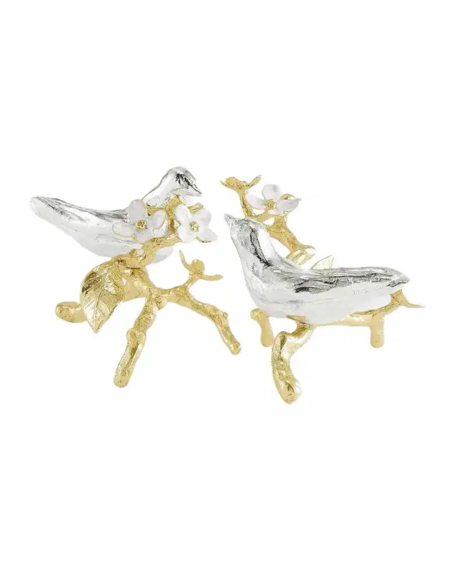 Michael Aram Lovebirds Silver & Gold Decorative Object Pair