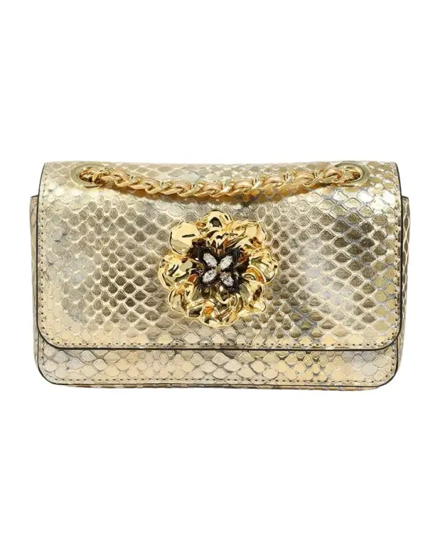 ALEXIS BITTAR Bella Mini Floral Metallic Python-Embossed Shoulder Bag