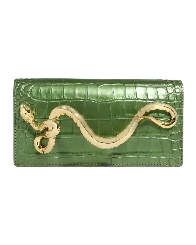 ALEXIS BITTAR Serpent Pearlized Croc-Embossed Leather Clutch Bag