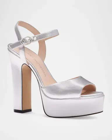 Stuart Weitzman 130mm Reade Metallic Leather Platform Sandals | Thumbnail 2