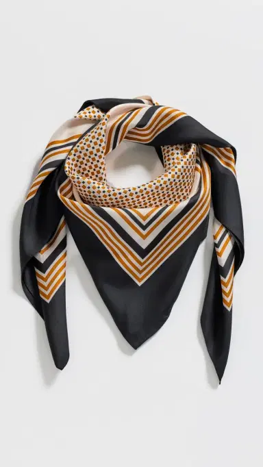 A.L.C. A. L.C. Albers Print Silk Scarf Black/Caramel Dotted One Size | Thumbnail 4