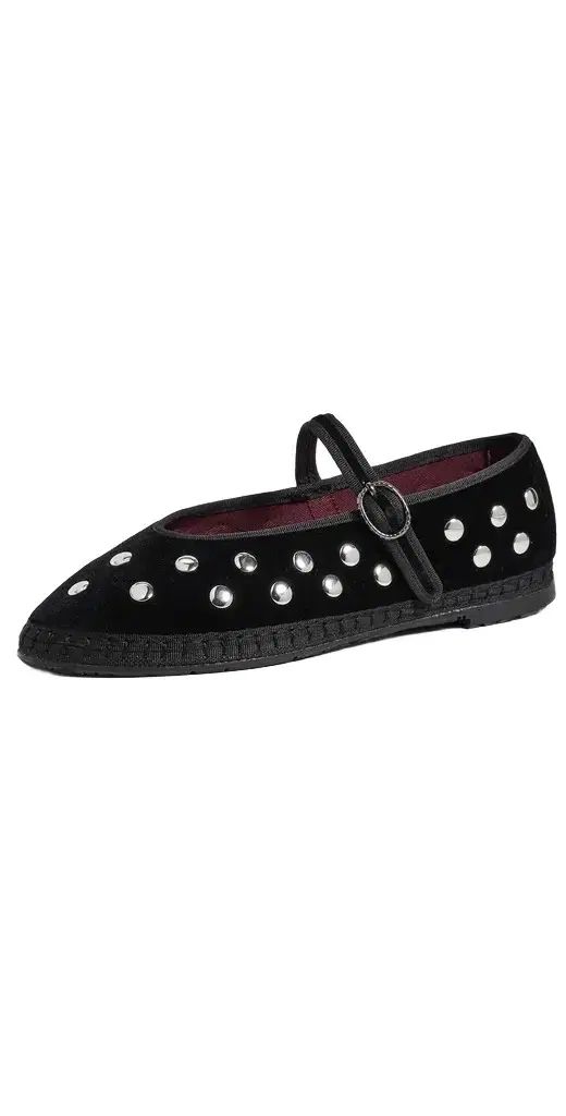 Flabelus Mae Silver Black Mary Jane Flats