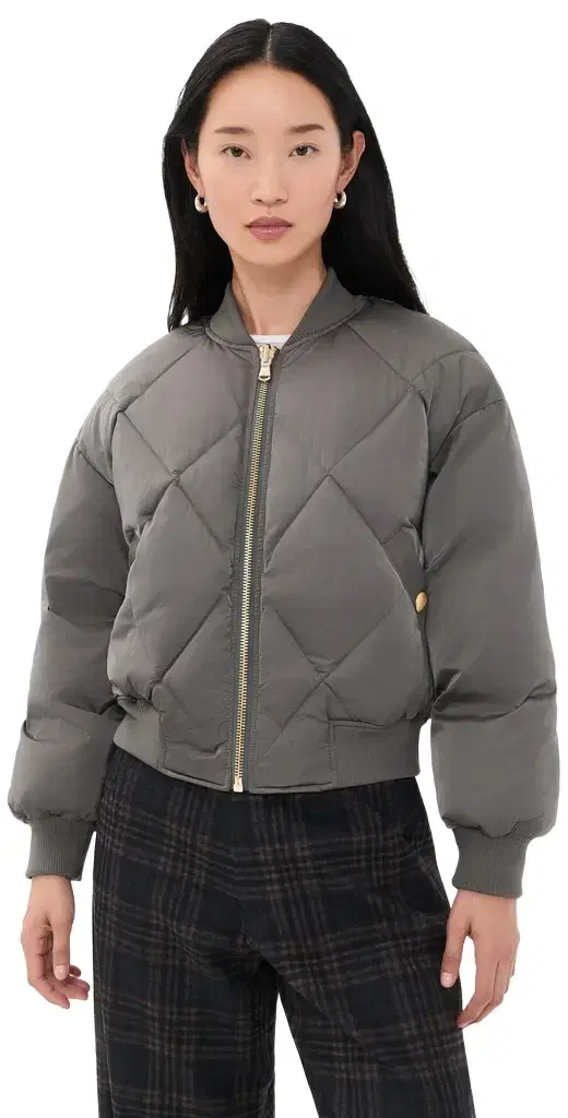 L'Agence Violeta Reversible Puffer Gry Olve/Chrcoal Herringbone
