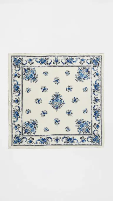 Loeffler Randall Beverly Silk Scarf Cream/Blue Silk One Size | Thumbnail 2