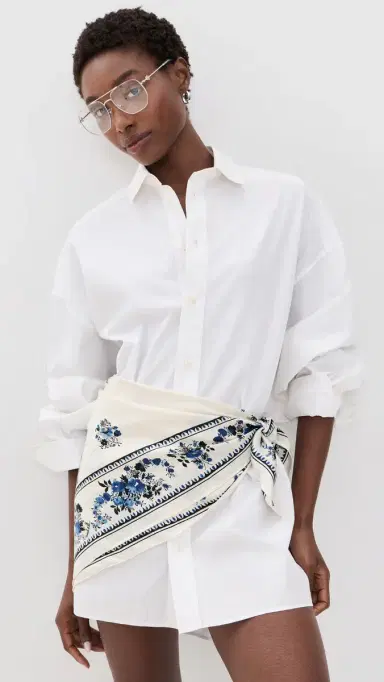 Loeffler Randall Beverly Silk Scarf Cream/Blue Silk One Size | Thumbnail 3