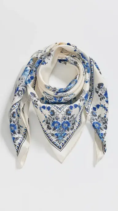Loeffler Randall Beverly Silk Scarf Cream/Blue Silk One Size | Thumbnail 4