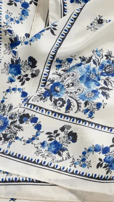 Loeffler Randall Beverly Silk Scarf Cream/Blue Silk One Size | Thumbnail 5