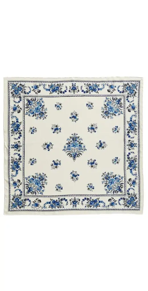 Loeffler Randall Beverly Silk Scarf Cream/Blue Silk One Size