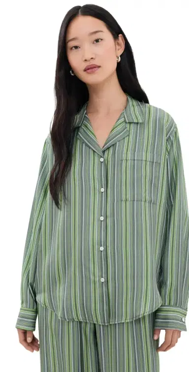 Comme Si Long Sleeve Notched Collar Shirt Abruzzo Stripe L | Thumbnail 1 Comme Si Long Sleeve Notched Collar Shirt Abruzzo Stripe L | Thumbnail 1