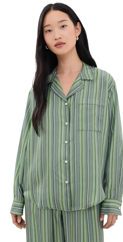 Comme Si Long Sleeve Notched Collar Shirt Abruzzo Stripe L