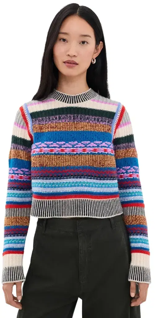 Mother The Extra Crop Sweater Red Blue Multi tripe
