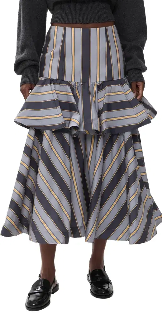 Zimmermann Valiant Peplum Midi Skirt Navy Stripe