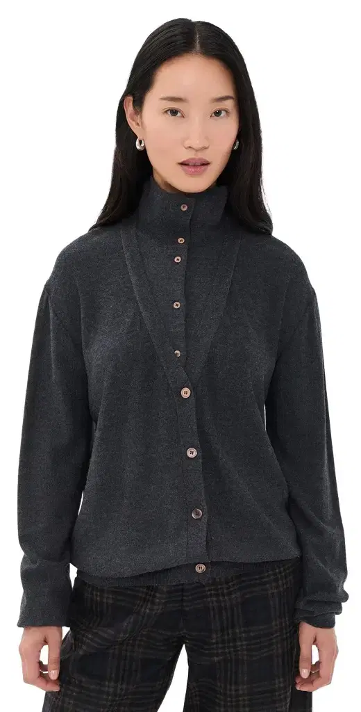 Source Unknown Fabbie Merino Wool Layered Cardigan Charcoal S