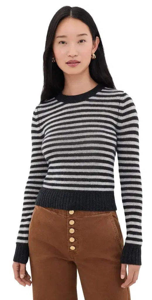 ENZA COSTA Cashmere hrunken Crew in Classic tripe Classic tripe
