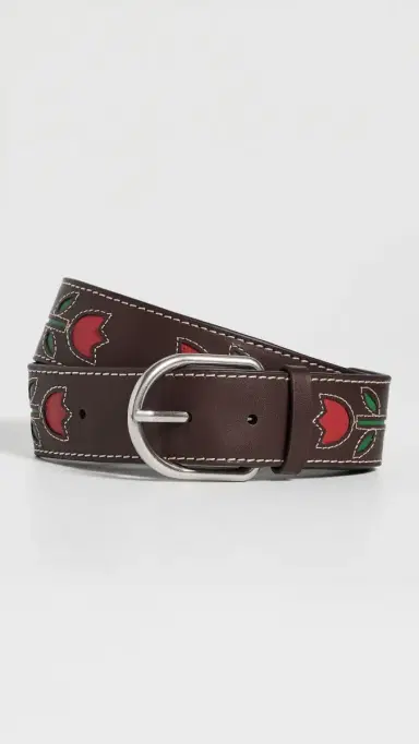 Loeffler Randall Gage Western Belt Espresso Vachetta With Tulips | Thumbnail 2 Loeffler Randall Gage Western Belt Espresso Vachetta With Tulips | Thumbnail 2