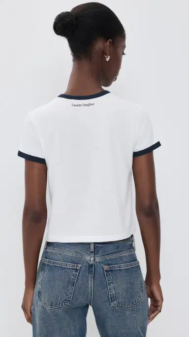 Favorite Daughter The Cropped Favorite Tee White/Navy | Thumbnail 3