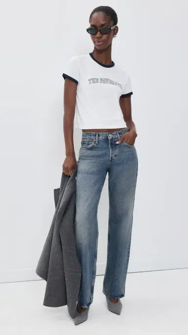 Favorite Daughter The Cropped Favorite Tee White/Navy | Thumbnail 5