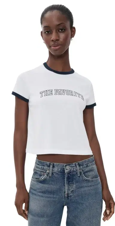 Favorite Daughter The Cropped Favorite Tee White/Navy | Thumbnail 1