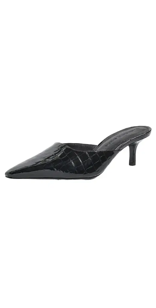 Black Suede Studio Riley 50 Heels BLACK CROC PATENT LEATHER