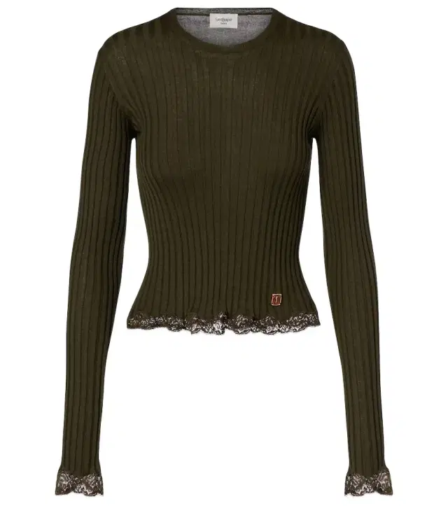 Saint Laurent Lace-trimmed wool, cashmere, and silk top