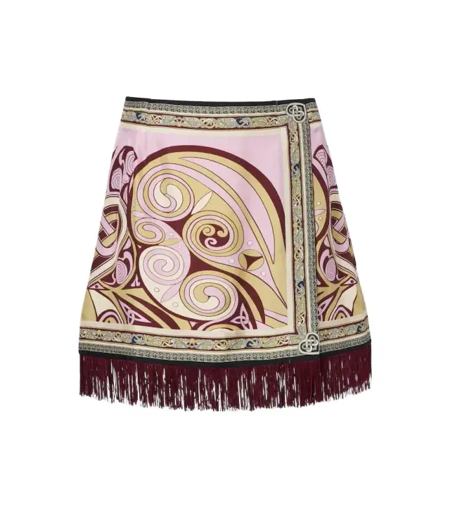 La DoubleJ Kells fringed silk twill miniskirt