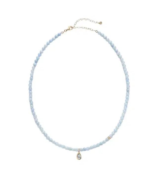 Sydney Evan Icon Mounting 14kt gold beaded necklace with aquamarine and diamonds