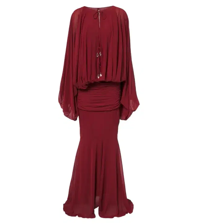 DE LA VALI Eulalia gathered chiffon maxi dress