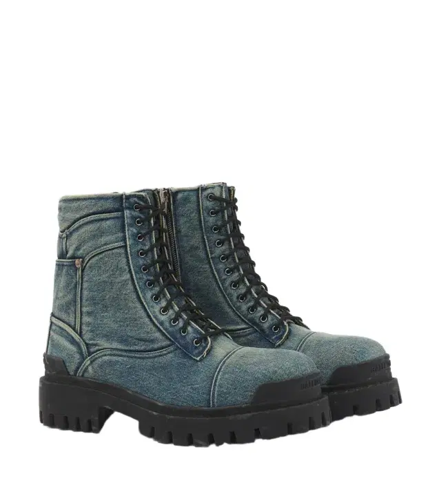 Balenciaga Combat Strike denim lace-up boots