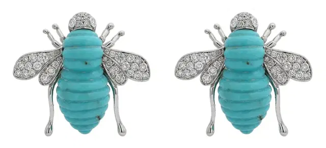Wish Fine Jewelry 0.94ct Diamond Turquoise 18K Gold Earrings