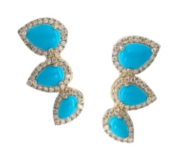 Wish Fine Jewelry 5.67ct Diamond Turquoise 14K Gold Climber Earrings