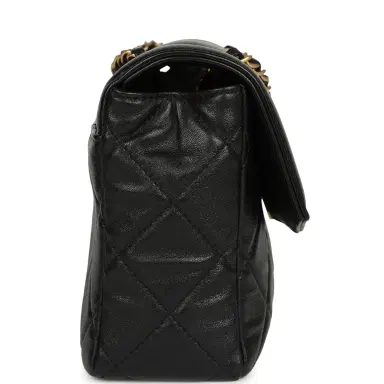 Chanel Chanel Medium Flap Bag Black Shiny Lambskin Antique Gold Hardware | Thumbnail 3