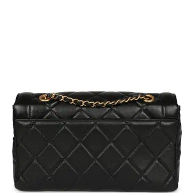 Chanel Chanel Medium Flap Bag Black Shiny Lambskin Antique Gold Hardware | Thumbnail 4