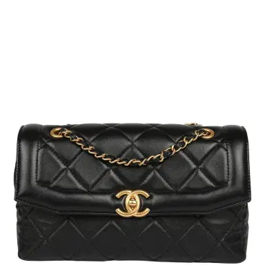 Chanel Chanel Medium Flap Bag Black Shiny Lambskin Antique Gold Hardware | Thumbnail 1
