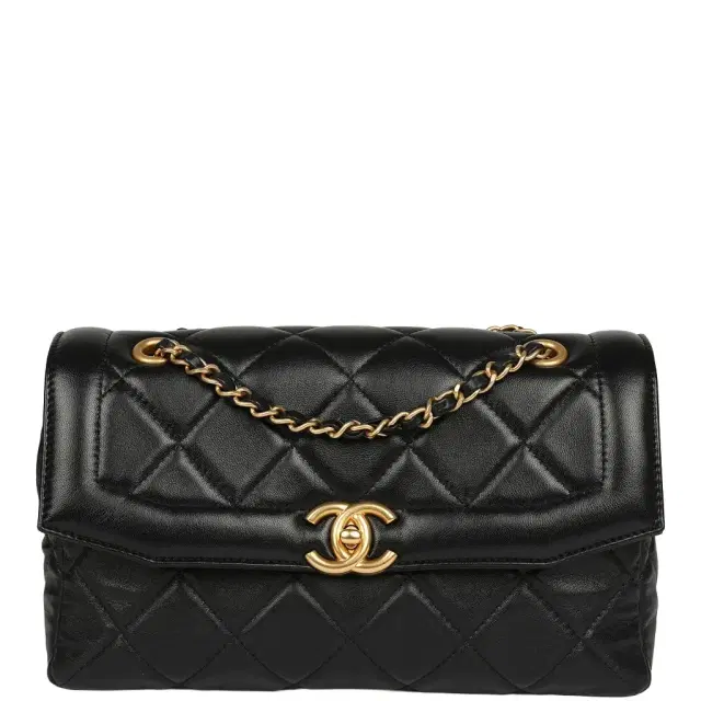 Chanel Medium Flap Bag Black Shiny Lambskin Antique Gold Hardware
