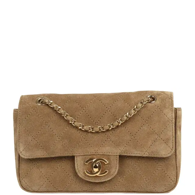 Chanel Chanel Mini "Souplissimo" Flap Bag Beige Suede Gold Hardware