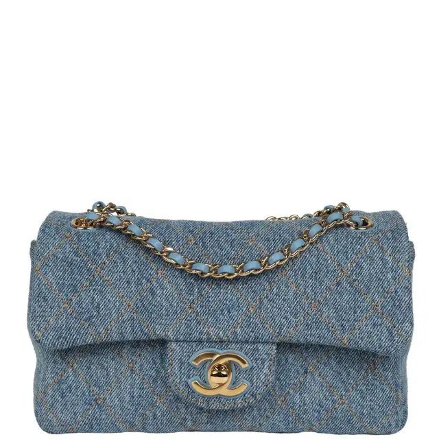 Chanel Chanel Mini "Souplissimo" Flap Bag Blue Denim Gold Hardware