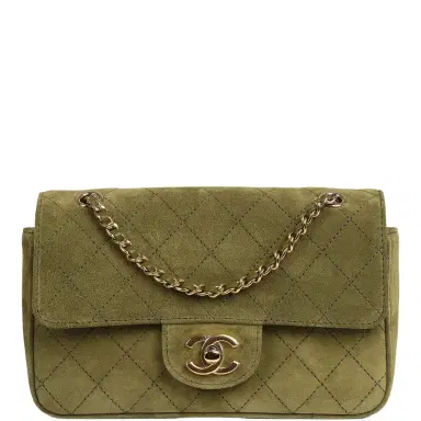 Chanel Chanel Mini "Souplissimo" Flap Bag Khaki Suede Gold Hardware | Thumbnail 1 Chanel Chanel Mini "Souplissimo" Flap Bag Khaki Suede Gold Hardware | Thumbnail 1