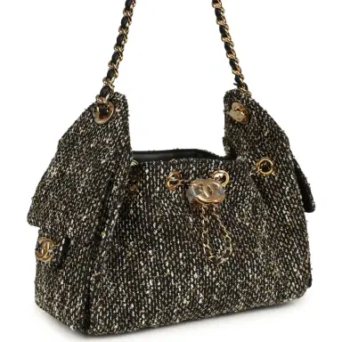 Chanel Chanel Mini 25 Hobo Bag Black, White, Gold Tweed Boucle Gold Hardware | Thumbnail 2 Chanel Chanel Mini 25 Hobo Bag Black, White, Gold Tweed Boucle Gold Hardware | Thumbnail 2
