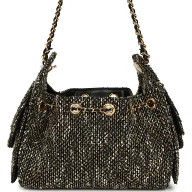 Chanel Chanel Mini 25 Hobo Bag Black, White, Gold Tweed Boucle Gold Hardware | Thumbnail 4 Chanel Chanel Mini 25 Hobo Bag Black, White, Gold Tweed Boucle Gold Hardware | Thumbnail 4