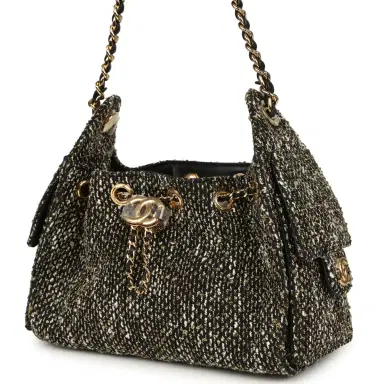 Chanel Chanel Mini 25 Hobo Bag Black, White, Gold Tweed Boucle Gold Hardware | Thumbnail 5 Chanel Chanel Mini 25 Hobo Bag Black, White, Gold Tweed Boucle Gold Hardware | Thumbnail 5