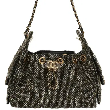 Chanel Chanel Mini 25 Hobo Bag Black, White, Gold Tweed Boucle Gold Hardware | Thumbnail 1 Chanel Chanel Mini 25 Hobo Bag Black, White, Gold Tweed Boucle Gold Hardware | Thumbnail 1