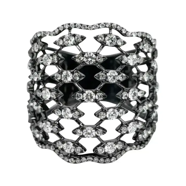 Crivelli Crivelli Fascia Bombata Griffata 18K White Gold & Rhodium Diamond Ring Sz. 6 by The Solist