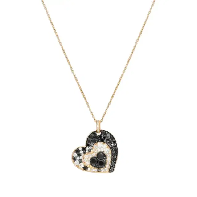 Crivelli Crivelli Heart Crooked 18K Rose Gold Black & White Diamond Pendant Necklace by The Solist