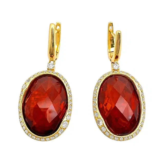 Crivelli Crivelli Ruby Quartz 18K Yellow Gold Brown & White Diamond Drop Earrings by The Solist