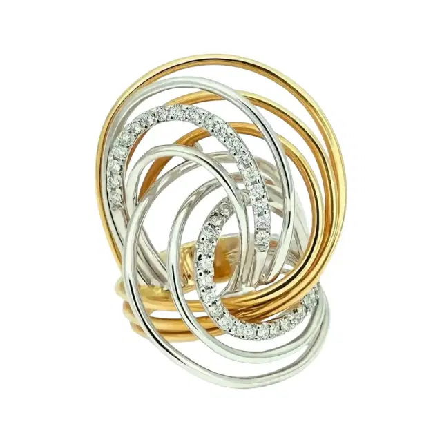 Crivelli Crivelli Tri Color Swirl 18K White & Yellow Gold Diamond Ring Sz. 7 by The Solist