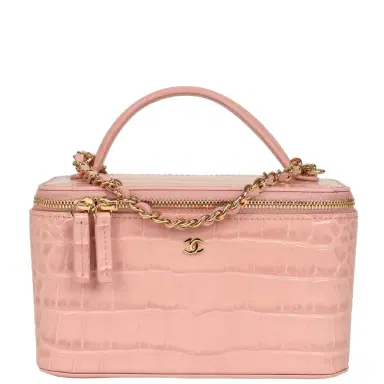 Chanel Chanel Small Top Handle Vanity Case Light Pink Croc Embossed Calfskin Gold Hardware | Thumbnail 1 Chanel Chanel Small Top Handle Vanity Case Light Pink Croc Embossed Calfskin Gold Hardware | Thumbnail 1