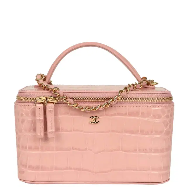 Chanel Chanel Small Top Handle Vanity Case Light Pink Croc Embossed Calfskin Gold Hardware