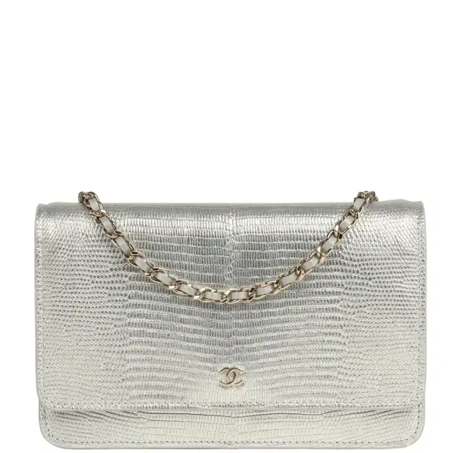Chanel Chanel Wallet On Chain WOC Silver Metallic Lizard Embossed Calfskin Light Gold Hardware
