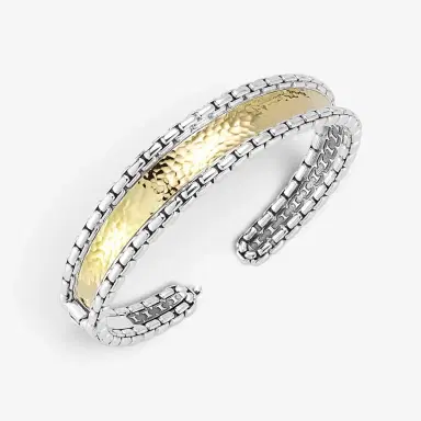JAI JAI Sterling Silver & 14K Yellow Gold Inlaid Hammered Cuff Bangle Bracelet JJH30 - M by The Solist | Thumbnail 2