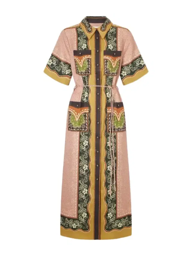 ALÉMAIS Darcey Belted Printed Hemp Midi Dress